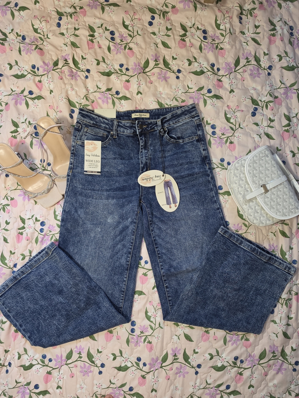 Wide Leg Women Jeans - Blue Denim